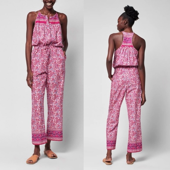 Faherty Adella Indian block print floral sleeveless jumpsuit size XS bohemian - Picture 2 of 14